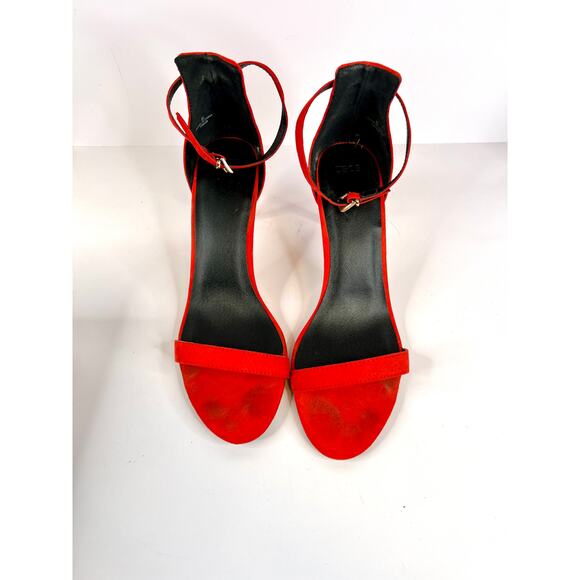 ASOS Size 8 Red Suede 3 Inch Ankle Strap Heels Open Toe - Picture 4 of 15